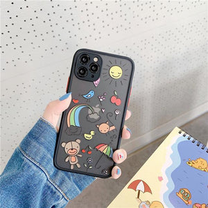 Cute Cartoon Transparent Matte Phone Case For iphone 11 Series