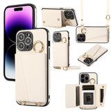 Crossbody Leather Wallet Card Slots Lanyard Strap Mirror Ring Holder Case for iPhone 14 13 12 series