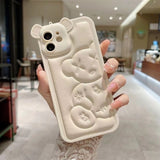 Luxury Bear Camera Soft Leather Case for iPhone 14 13 12 series