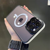 Luxury Leather Frame Magsafe Magnetic Transparent Acrylic Case For iPhone 14 13 series