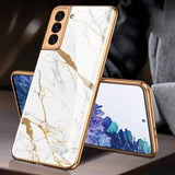 Plated 9H Ceramics Tempered Glass Full Protect Marble Case for Samsung Galaxy S21 Series