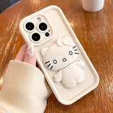 3D Cute Kitty Makeup Mirror Soft Liquid Silicone Case for iPhone 15 14 13 12 series