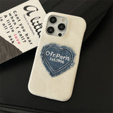 Unique Retro Letter Love Heart Denim Canvas Case For iPhone 14 13 12 series