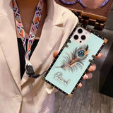 3D Diamond Plume Feather Lanyard Silicone Case For iPhone 14 13 12 series