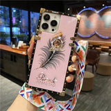 3D Diamond Plume Feather Lanyard Silicone Case For iPhone 14 13 12 series