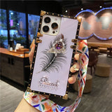 3D Diamond Plume Feather Lanyard Silicone Case For iPhone 14 13 12 series