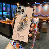 3D Diamond Plume Feather Lanyard Silicone Case For iPhone 14 13 12 series