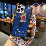 3D Diamond Plume Feather Lanyard Silicone Case For iPhone 14 13 12 series