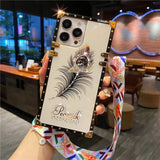 3D Diamond Plume Feather Lanyard Silicone Case For iPhone 14 13 12 series