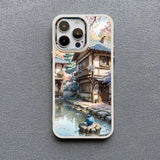Vintage Oil Painting Flower Courtyard Silicone Case For iPhone 15 14 13 series