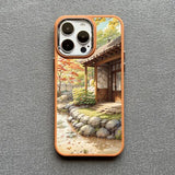 Vintage Oil Painting Flower Courtyard Silicone Case For iPhone 15 14 13 series