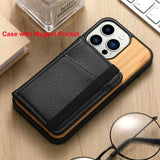 Magnetic Wallet Wood Case for iPhone 14 13 12 series