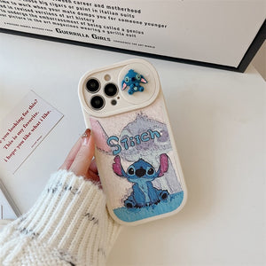 Cartoon Stitch with Sliding Lens Protection Case for iPhone 14 13 12 series