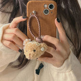 Winter Plush Hand Warmer Corduroy Cartoon Cute Pendant Phone Case For iPhone 13 12 11 Series