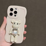Fashion Color Soft Silicone With BearBrick Foldable Stand For iPhone 14 13 12 series