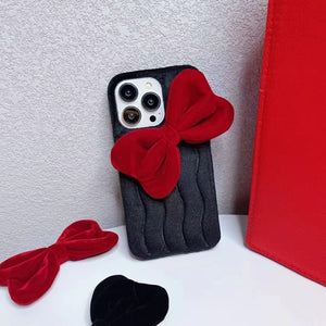 Christmas Bowknot New Year Fur Case for iPhone 14 13 12 series