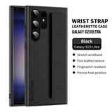 Luxury Plain Color PU Leather Wristband Strap Shockproof Case For Samsung Galaxy S23 S22 Ultra Plus