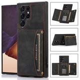 Triple Folded Matte Leather Wallet Card Slots Kickstand Flip Case for Samsung S22 S21 S20 Ultra Plus