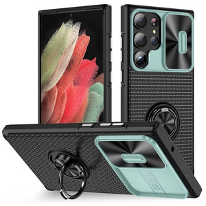 Shockproof Slide Camera Ring Bracket Soft TPU Case For Samsung Galaxy S23 S22 S21 Ultra Plus