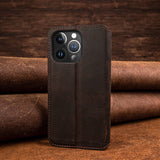 Genuine Leather Vintage Retro Magnetic Flip RFID Blocked 2 Card Slot Wallet Case For iPhone 14 13 12 series