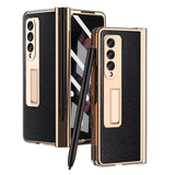 Tempered Glass Kickstand Leather Case For Samsung Z Fold 3