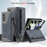 Leather Stand Shockproof Armor Case with Front Glass Film and Removable Pen Slot For Samsung Galaxy Z Fold 5 4