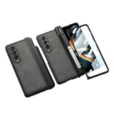 Magnetic Hinge Pen Holder Bracket PU Leather Case With Glass Film For Samsung Galaxy Z Fold 4