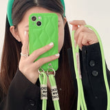 Double Chain Crossbody Lanyard Leather Back Case for iPhone 13 12 11 Series