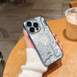 Luxury Plating Circuit Pattern Shockproof Clear Case With Lens Protector Film For iPhone 14 13 12 series