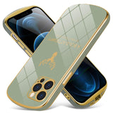 Luxury Gold Plating Lens Protection Elk Pattern Oval Soft Case For iPhone 12 11 Series