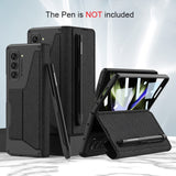 Leather Stand Shockproof Armor Case with Front Glass Film and Removable Pen Slot For Samsung Galaxy Z Fold 5 4