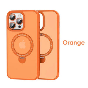 Metal Lens Ring Camera Glass Protection Phone Case With Magnetic Magsafe Rotating Stand For iPhone 15 14 13 12 series
