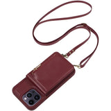 Zipper Leather Wallet Card Slots Case With Crossbody Lanyard Strap For iPhone 15 14 13 12 series