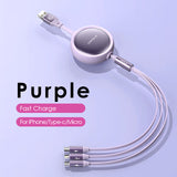1M 3-in-1 Retractable Data Cable Fast Charging Micro USB Type C for iPhone 13 12 11 Pro Max