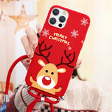 Soft TPU Christmas Deer Case with Necklace Lanyard Rope For iPhone 13 12 11 Series