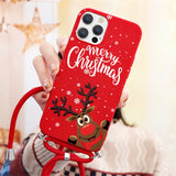 Soft TPU Christmas Deer Case with Necklace Lanyard Rope For iPhone 13 12 11 Series