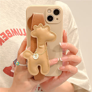 Cute 3D Giraffe Wrist Stand Crossbody Case for iPhone 13 12 11 Pro Max