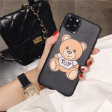 Leather Pattern Bear Soft TPU Silicone Case For iPhone 12 11 Series