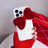 Christmas Bowknot New Year Fur Case for iPhone 14 13 12 series